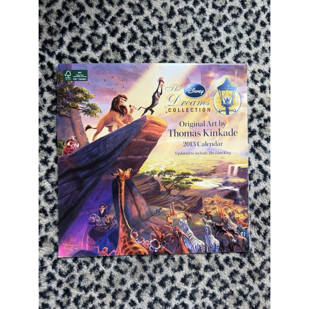 2013 Disney Dreams Thomas Kinkade Wall Calendar Lion King Cinderella Bambi VTG